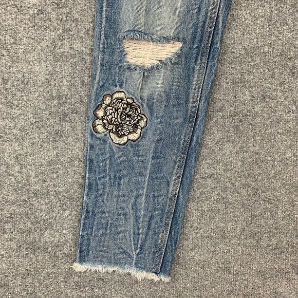 RVCA Jean Women 25 Indigo Worn Kewl Kid Anp Denim Boyfriend Embroidered Rip Knee - Picture 3 of 15